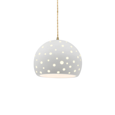 Perforated Globe 1-Light Pendant - Muted Yellow - Antique Brass - 12.25"W x 9.25"H - Dedicated LED - Beige Twist Cord