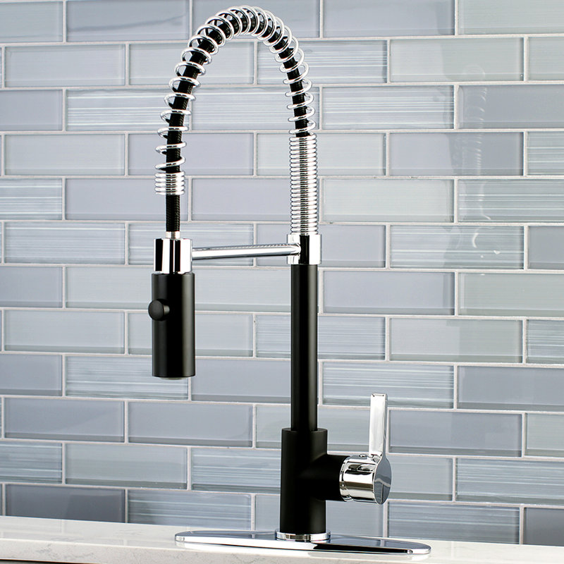 Kingston Brass Continental Single-Handle 1-Hole Deck Mount Pre-Rinse Kitchen Faucet, Black/Chrome