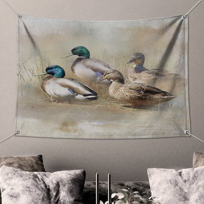 Tapisserie murale «Mallards Ducks In Field» - Décoration murale colvert