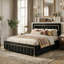 EU Double/King Velvet Ottoman Bed with Fluted Gold-Trim Headboard, Luxury Gas-Lift Storage Bed, Beige/Black, 140/160x200cm-2049530069-2049530071