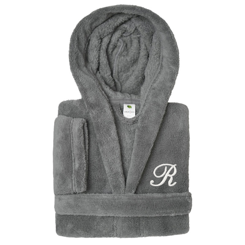 Peignoir en molleton mi-mollet personnalisé pour enfants avec poches et capuche, S, R