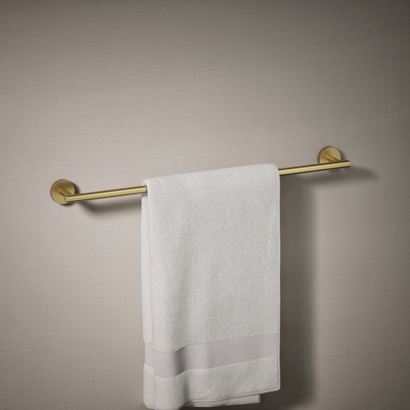 Elate Wall Mounted Round Towel Bar, Metal Wall-Mounted Towel Holder, 2" H x 24" L x 2.75" D, Vibrant Brushed Moderne Brass
