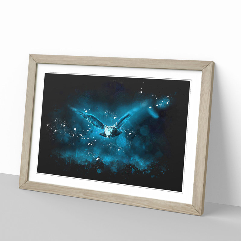 Owl in Flight - Picture Frame Painting, 48cm H x 65cm W x 2cm D, Oak Framed