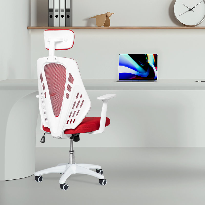 High Back Mesh Office Chair with Adjustable Headrest, Red