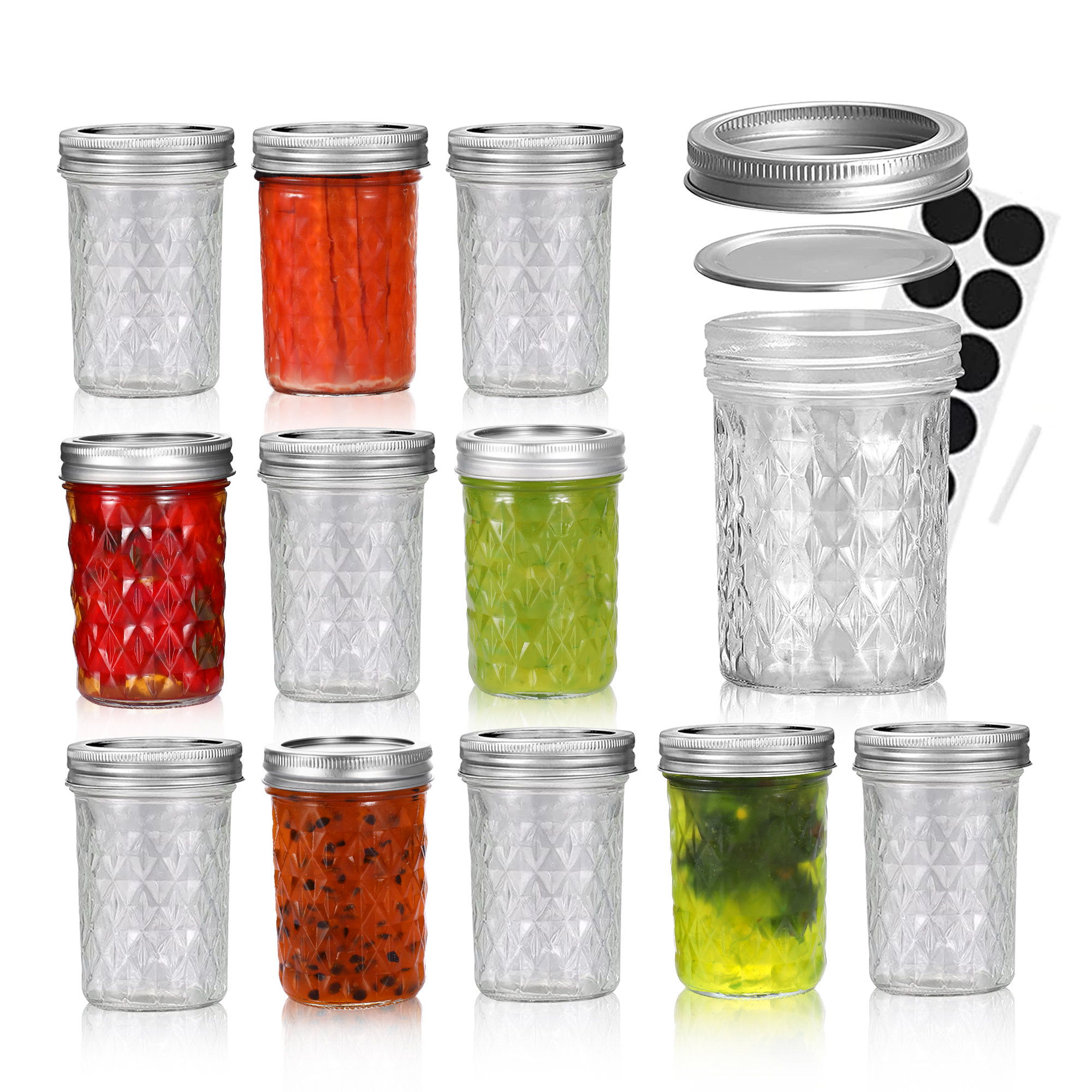 8 Ounce Regular Mouth Quilted Ball Mason Jars, No Lid