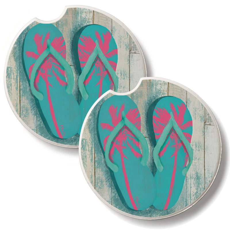 Pompano Beach Sandals 2 Pack Absorbent Stone Car Coasters