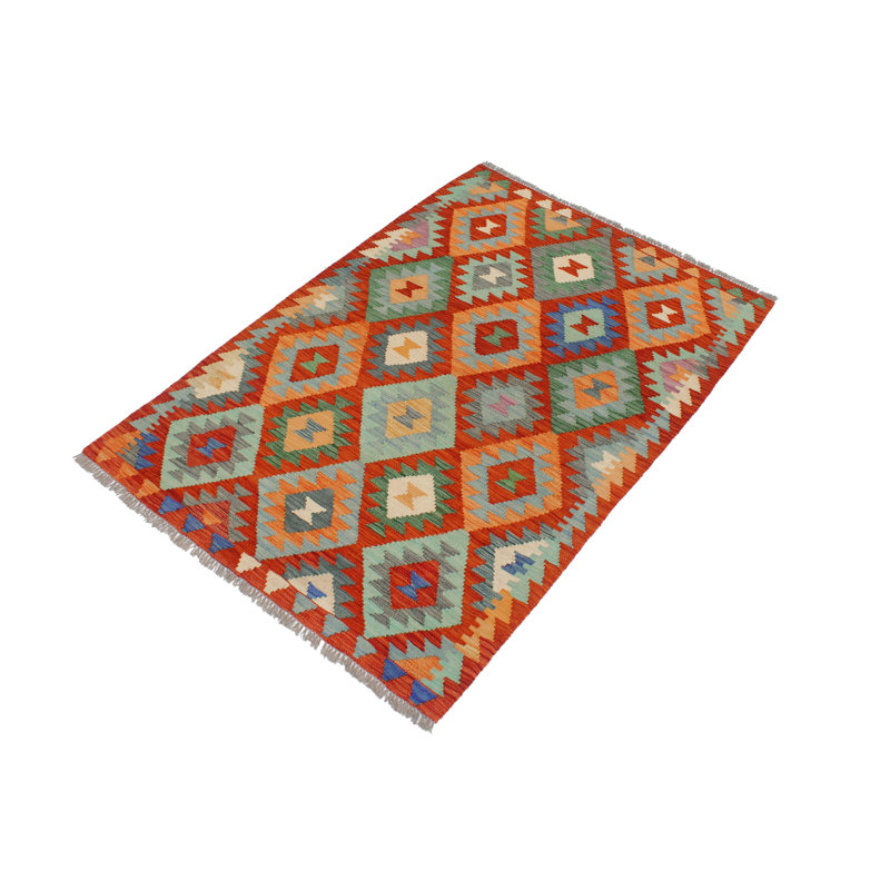 Tapis rouille / bleu en laine noué à la main 2 pi 9 po x 3 pi 4 po Cedorah Southwestern