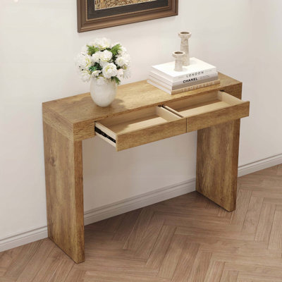 Table de bar avec deux tiroirs - Texture grain de bois naturel