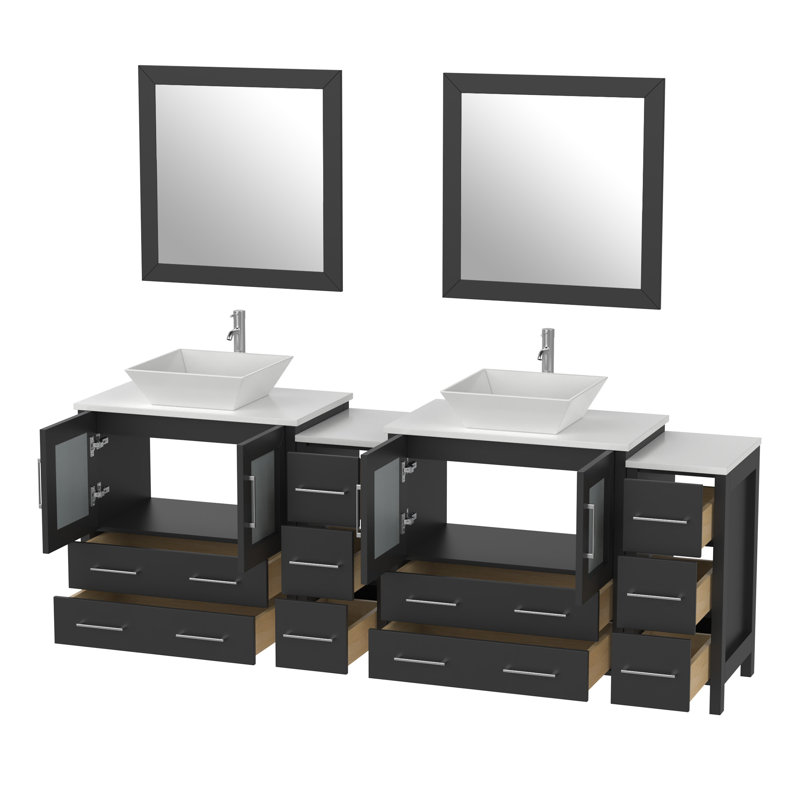  Modern 84" Double Bathroom Vanity Set with Mirror, Espresso