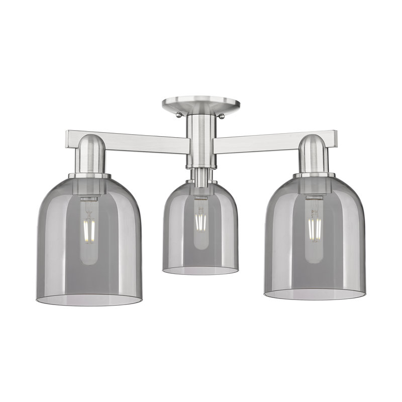 Arcadia - Bella - 3 Light 23" Semi-Flush Mount - Brushed Satin Nickel Finish - Light Smoke Shade, Brushed Satin Nickel