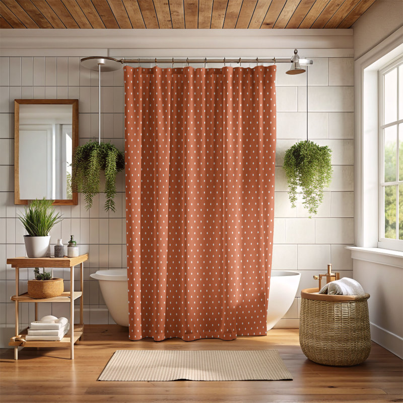 Orange Spots - Rideau de douche Premium, H 74 po x l 71 po