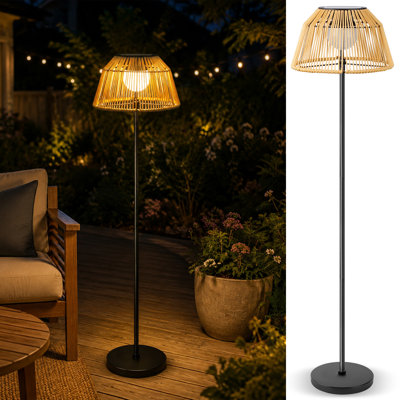 Lampe sur pied solaire d'extérieur étanche avec abat-jour en rotin, 117 cm
