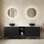 Meuble-lavabo double autoportant 72 po avec lavabos 72 po, 2 armoires de rangement rayées 30 po + tablette ouverte amovible 12 po, 2 cuves vasques noires à motif de pierres avec comptoir Carrara blanc