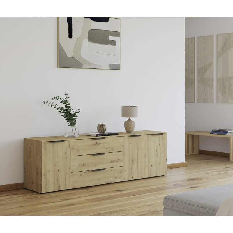 Flipp 3 - Drawer 200" W Combo Dresser, Artisan Oak/Graphite