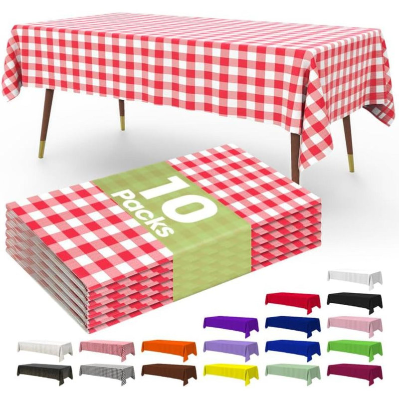 Nappe jetable de qualité supérieure - paquet de 10, nappes de 54 po x 108 po pour les fêtes, nappes décoratives pour tables rectangulaires, housse de table en plastique, résistante aux fuites et robuste