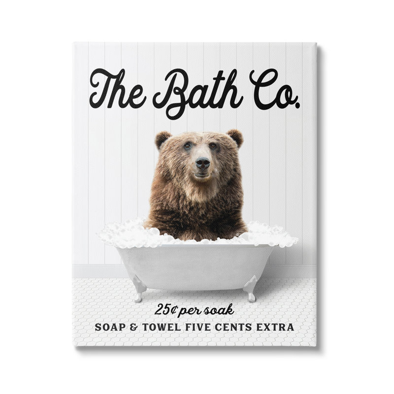 " Bubble Bathtub Bear ", 20" H x 16" W x 1.5" D, Coastal White Framed Giclee
