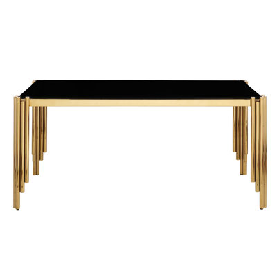 Table en verre trempé de 65 po pour la salle à manger, la cuisine - Style moderne avec pieds dorés polis et forme rectangulaire et décoration dorée