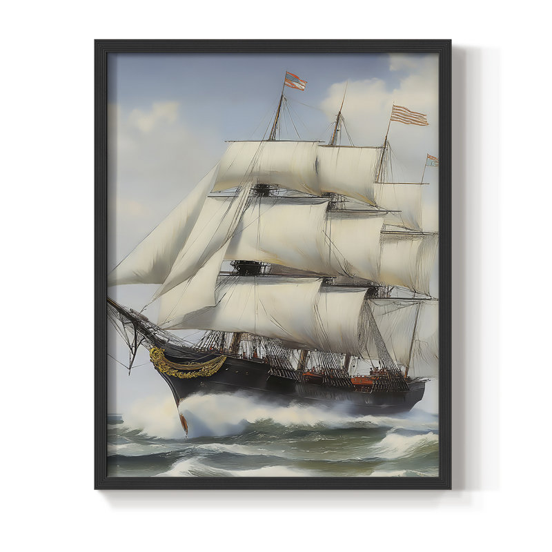 NAUTICAL Series LXV, reproduction encadrée - bois massif, H 11 po x l 9 po, Noir, noir, noir, noir