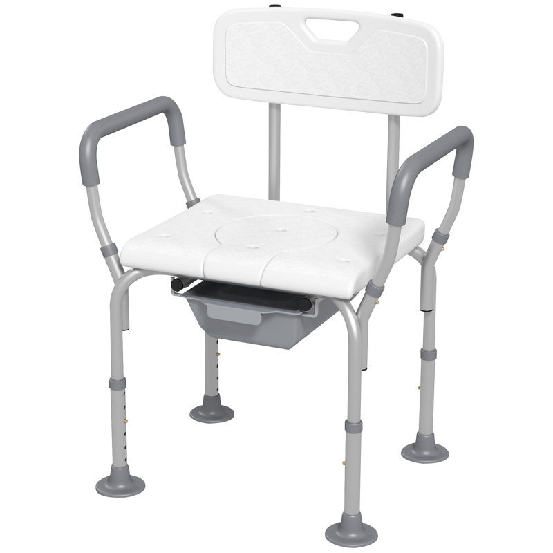 31 Shower Chair With Back And Arms For Seniors & Disabled, Height Adjustable, Non-Slip, White Wide Seat - Toilet Seat, Adjustable