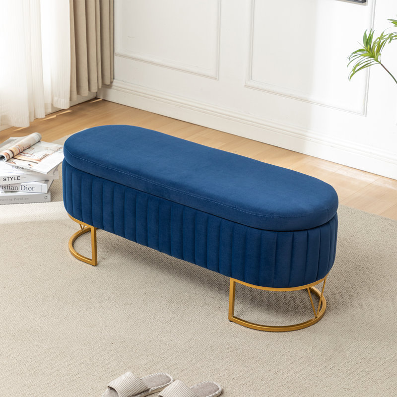Kathlin  Upholstered Flip Top Storage bench, Navy