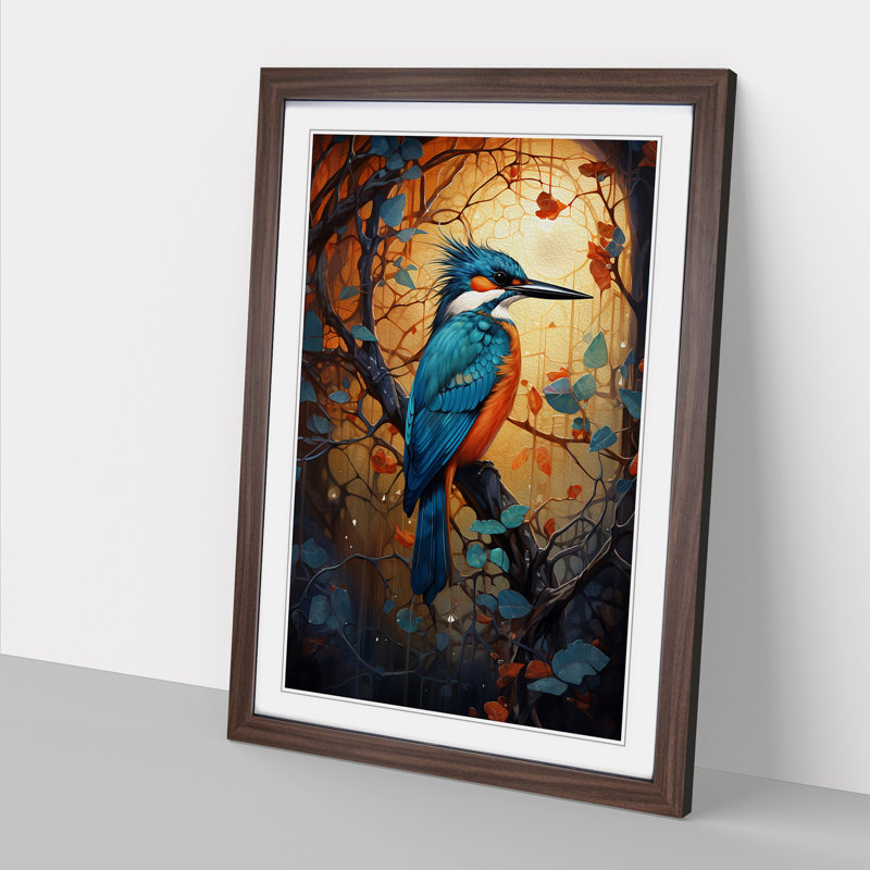 Kingfisher Futurism - Framed Print, 46cm H x 34cm W x 2" D, Walnut Framed