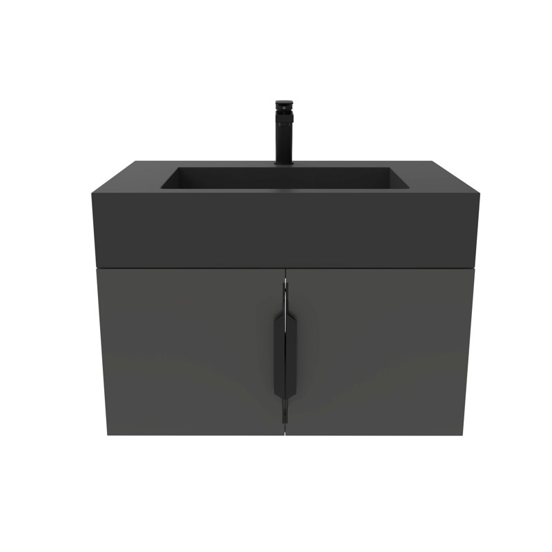 Ensemble de meuble-lavabo mural simple de 30 po Similoria, Noir, Gris, Noir mat