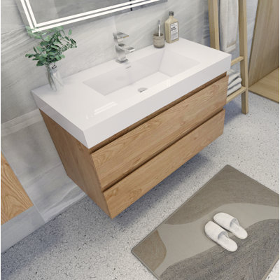 Carnetta Single Bathroom Vanity with Wood, Acrylic Top