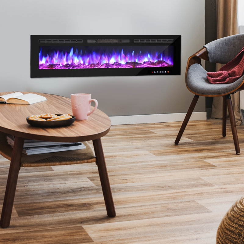 Eul 17 Stories Black Electric Fireplace, 43cm H x 153cm W x 14cm D