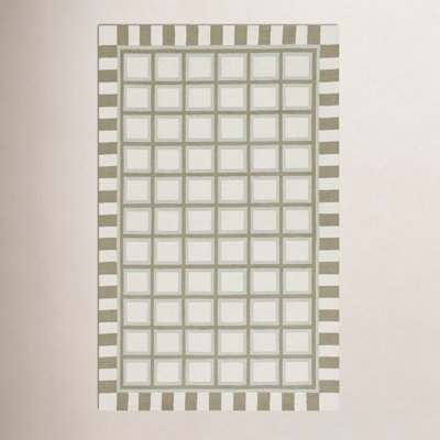 Green Ivory Hand-Tufted Wool Geometric Rug