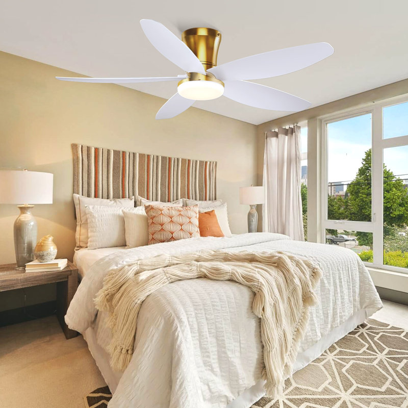 36/42/48" Flush Mount Low Profile Ceiling Fan With Light And Remote/app Control, 36" Wide, Gold