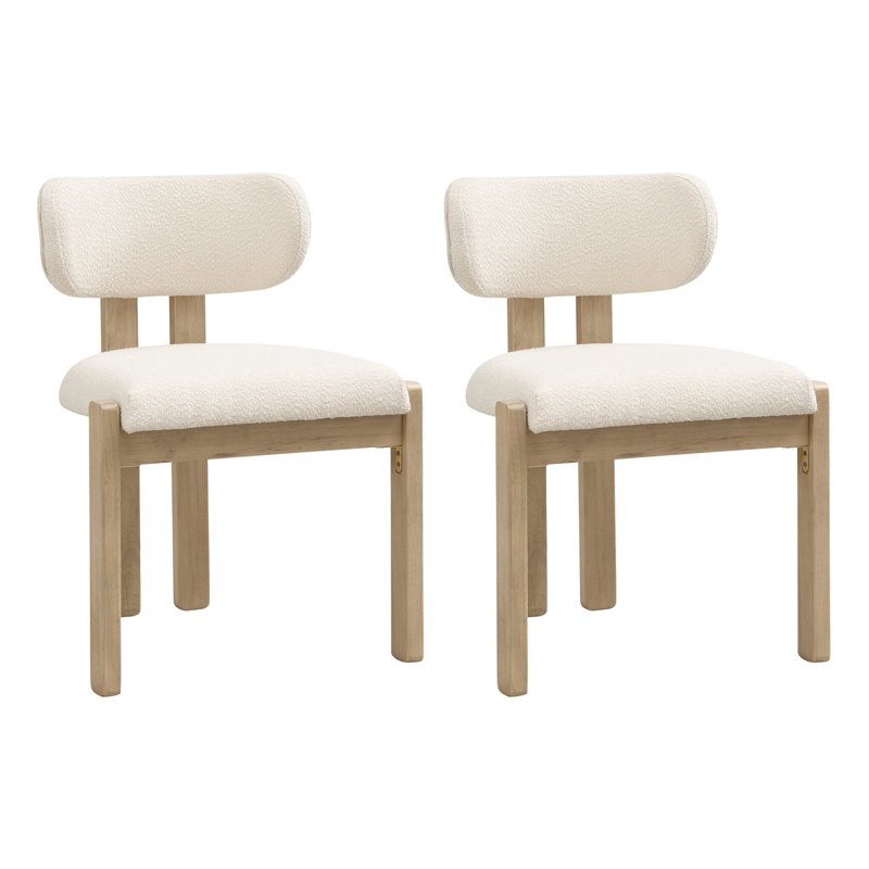 Boucle Upholstered Side Chair in Beige, 2, Natural Wood