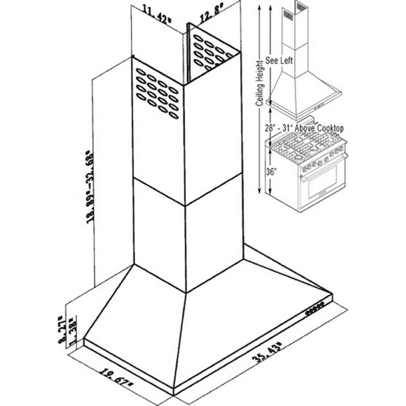 Hotte de cuisinière murale 36 po à 600 pi3