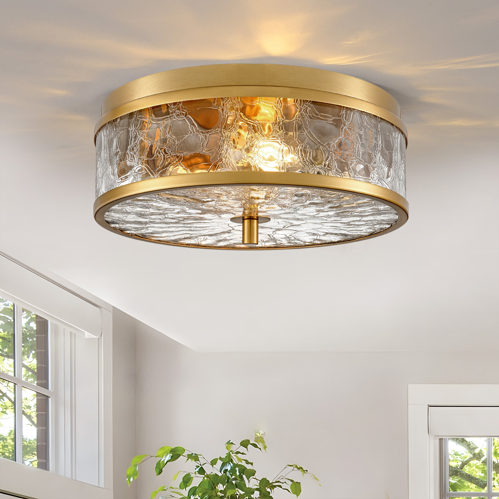Alixandra 12" 2-Light Wrought Iron Flush Mount, Brushed Gold