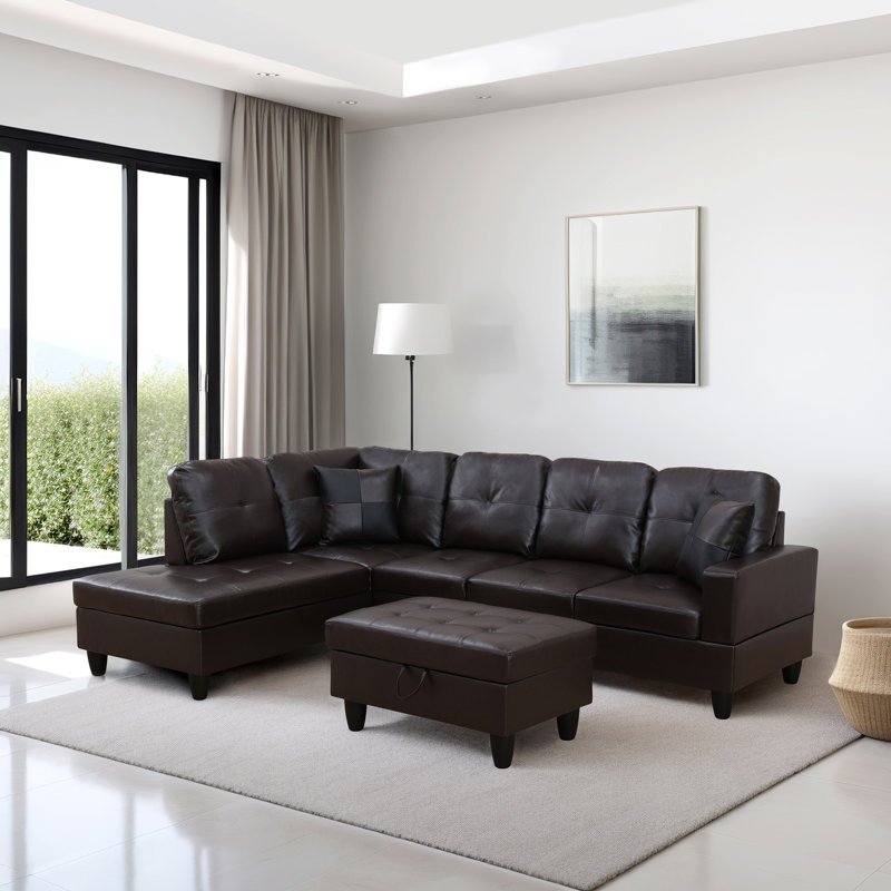 Canapé modulaire 3 pièces Roye, Similicuir brun, Noir