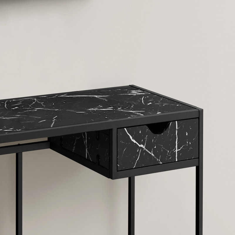 Bureau d'ordinateur, bureau personnel, ordinateur portable, tiroir de rangement, L 42 po, bureau, stratifié aspect marbre noir, métal noir, contemporain, moderne