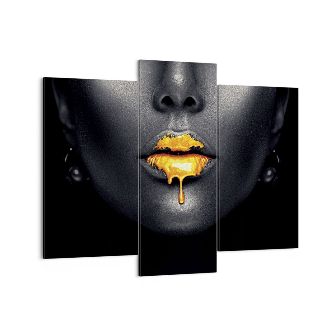 3-tlg. Leinwandbilder-Set Gold Mouth Black