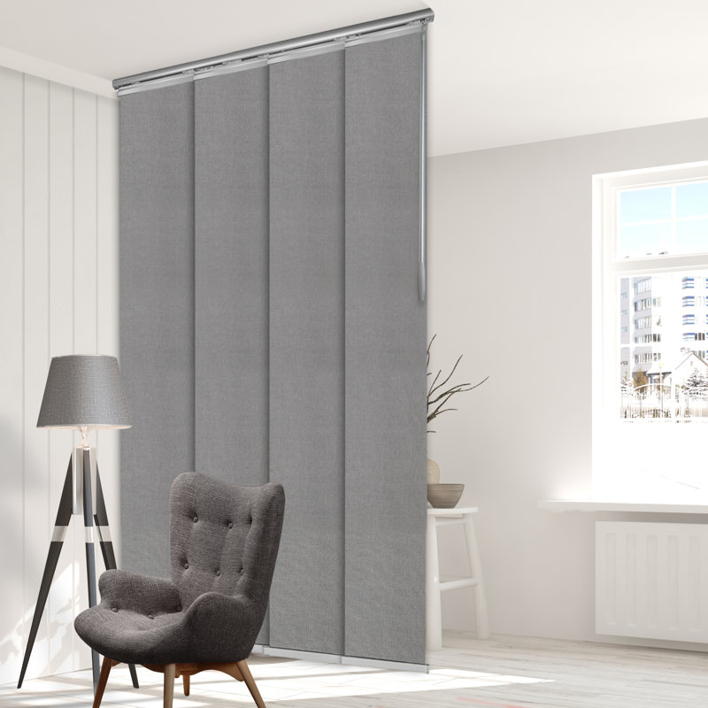 Woven Gray 4-Panel Single Rail Panel Track Extendable 34"-57" W x 91.4"H, Panel width 15.75"
