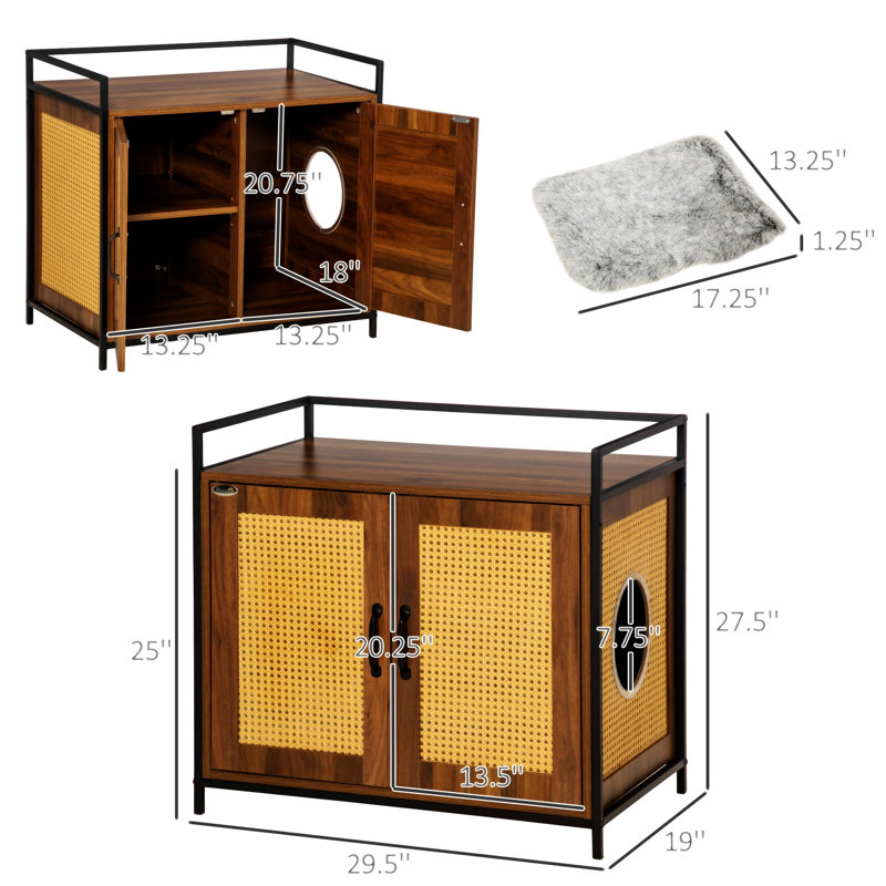 Enceinte de litière cachée avec dessus spacieux et intérieur
