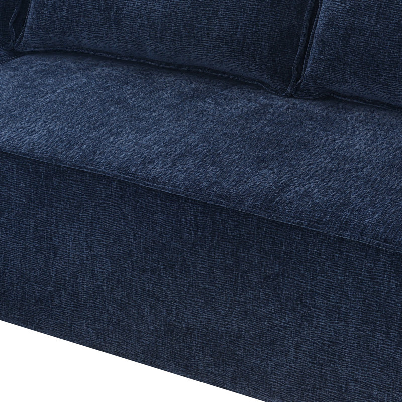 Amariee Boneless 111.5"W 2-Piece Chenille Sectional Sofa Sleeper with Chaise, Blue Chenille