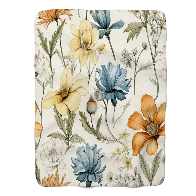 Gentle Florals - Couverture Sherpa de qualité supérieure 1 pièce, Grand lit