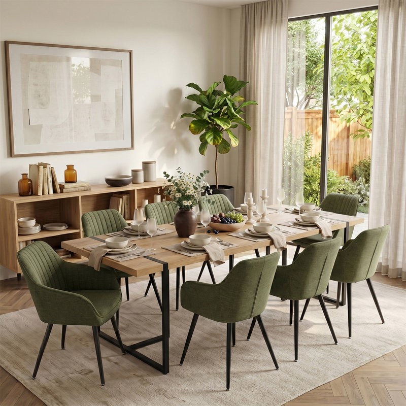 Ensemble de salle à manger rectangulaire moderne 79 po avec 8 fauteuils rembourrés, Green