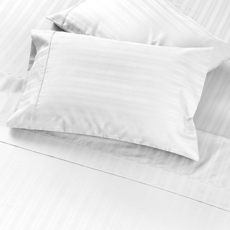Zander Sateen Striped Sheet Set, White, Queen Sheet Set + Fitted Sheet + 2 Pillowcases