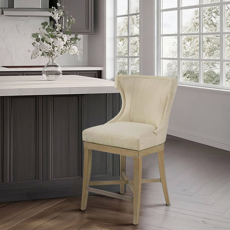 Carson Cream Upholstered Wingback Swivel Counter Stool, Cream, 1