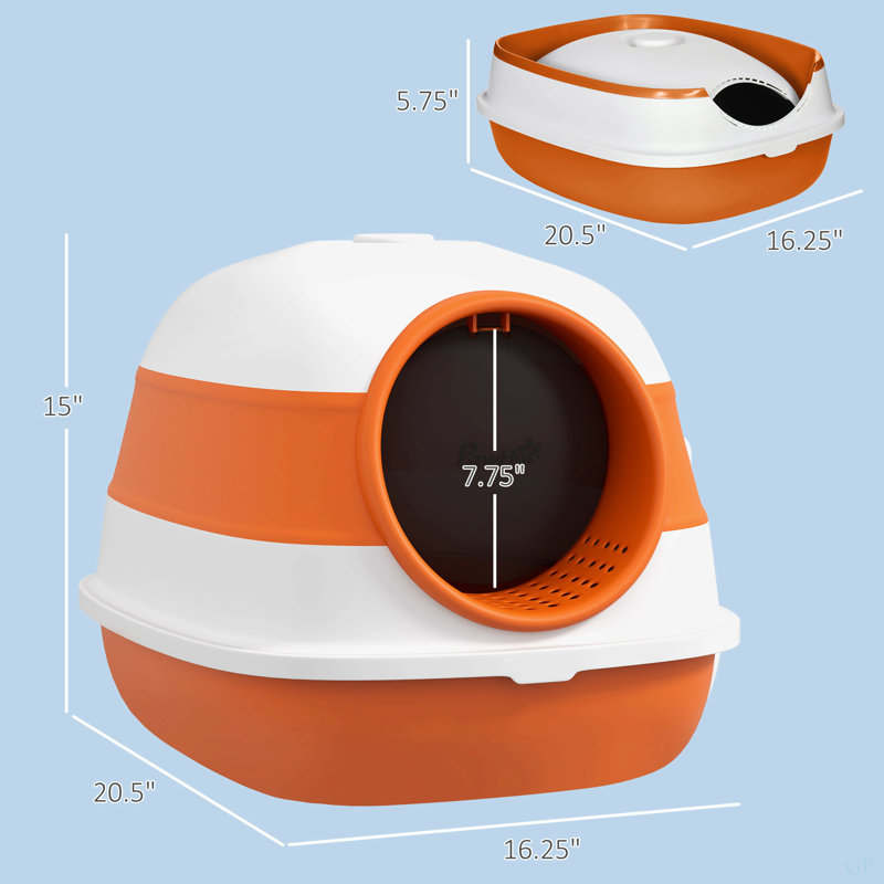 Bac à litière pour chat Pawhut avec couvercle, bac à litière couvert avec côtés hauts, assainisseur d'air, grand bac à litière à double entrée, pliable, facile à nettoyer, orange