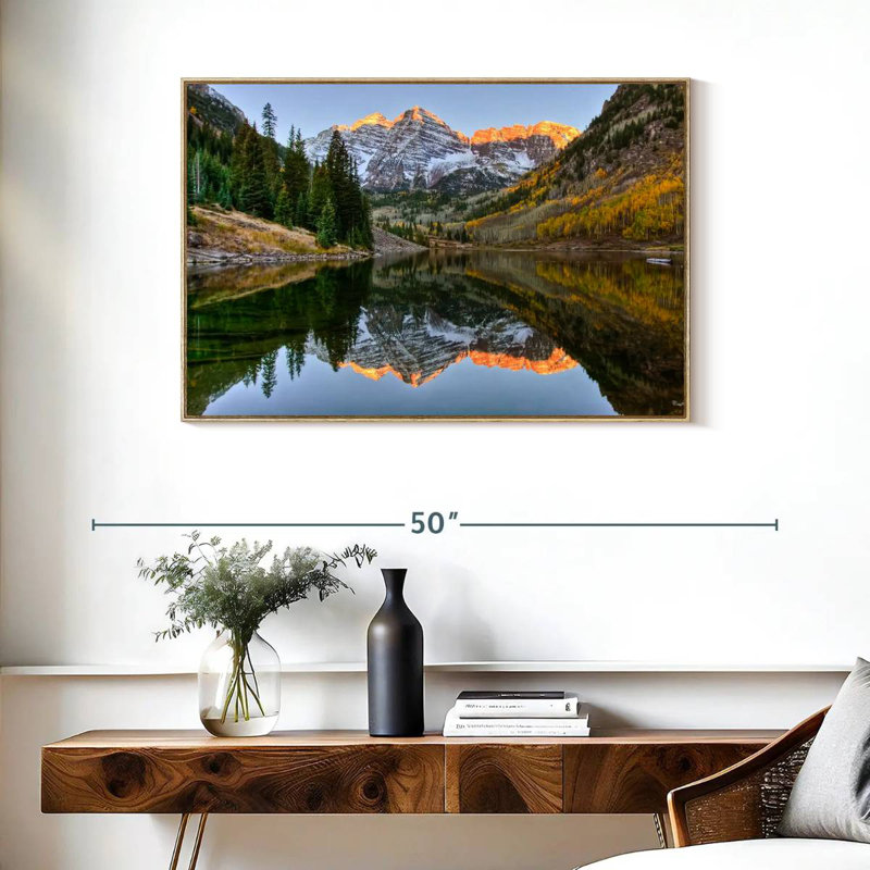 Maroon Bells Autumn Glow, Cadre flottant en bois naturel, 37 po x 25 po