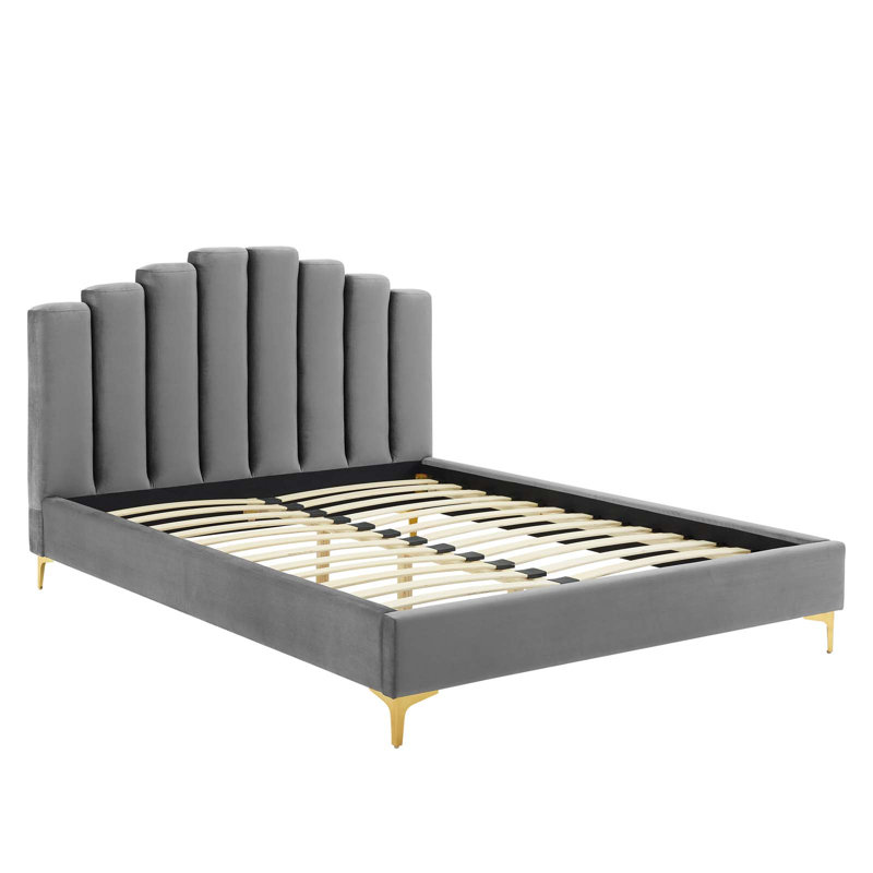Grand lit plateforme en velours Olivia, Gris