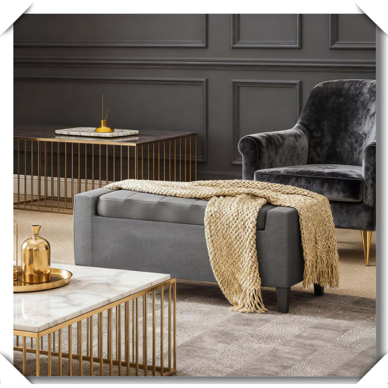 Banc de rangement rembourré avec repose-pieds pour hall d'entrée, Gris