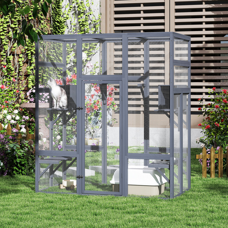 2-in-1 Walk-in Catio Outdoor Cat Enclosure,Outdoor Indoor Large Cat House,Cat Cage 7 Platforms & 2 Resting Box with Waterproof Roof,Accommodate Up to 6 Cats