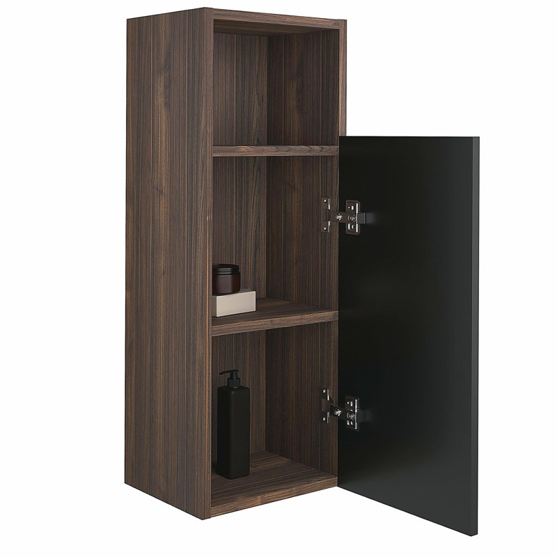 CC1014S110,309 Armoire latérale flottante noire et noyer pour salle de bain, armoire de rangement murale pour petits espaces, KD