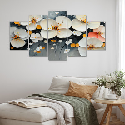 Fleurs blanches blanches Pure Bliss II - Art mural fleurs sauvages - Ensemble de 5 décorations murales traditionnelles